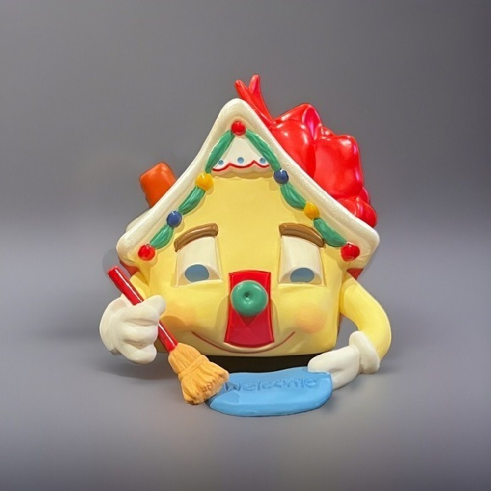 Vintage House with Face Hallmark New Home Ornament Welcome Mat Bow‎ Yellow 1995